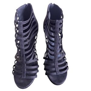 Madden Girl Black Strappy Cage Stiletto Heels Sandals Women's Size 7